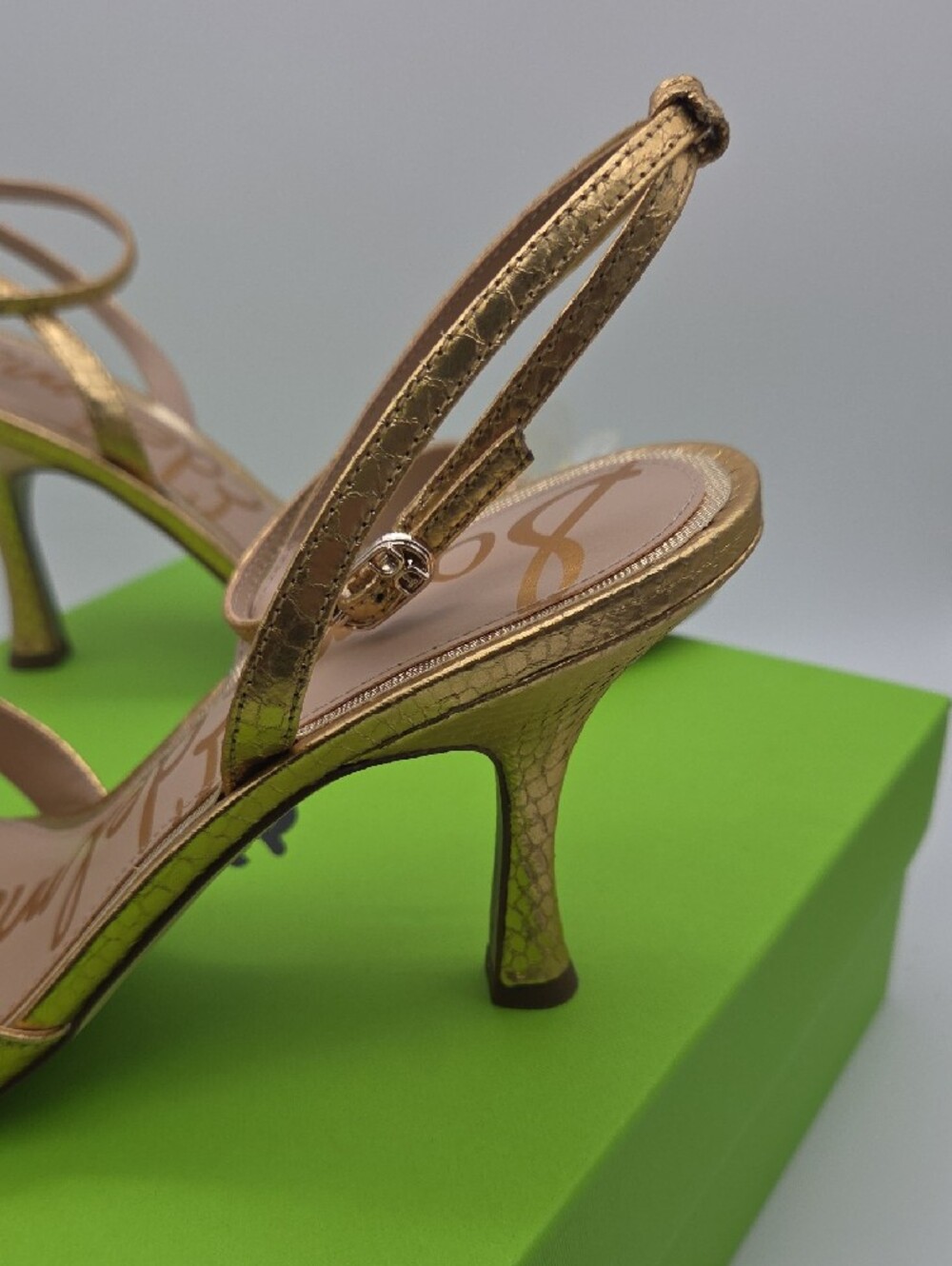 Sam Edelman Gold Metallic Floral Ankle-Strap Heels - Picture 5 of 7